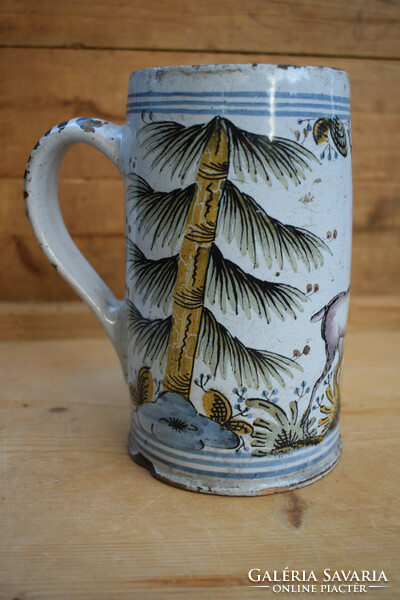 18th century German tin-glazed earthenware, walzenkrug, guaranteed original, folk pottery, folk art