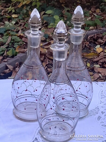 Set of 3 spectacular art deco, glass bottles/carafes, bottles/art deco wine bottles