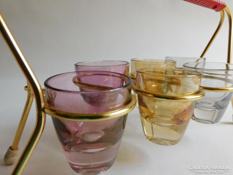 Retro színes kupicák állványon - 6 darabos röviditalos pohárkészlet
