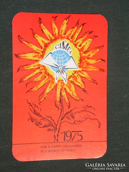 Kártyanaptár, Egyesült ifjúsági világszövetség a békéért, Budapest,grafikai rajzos ,1975,   (3)