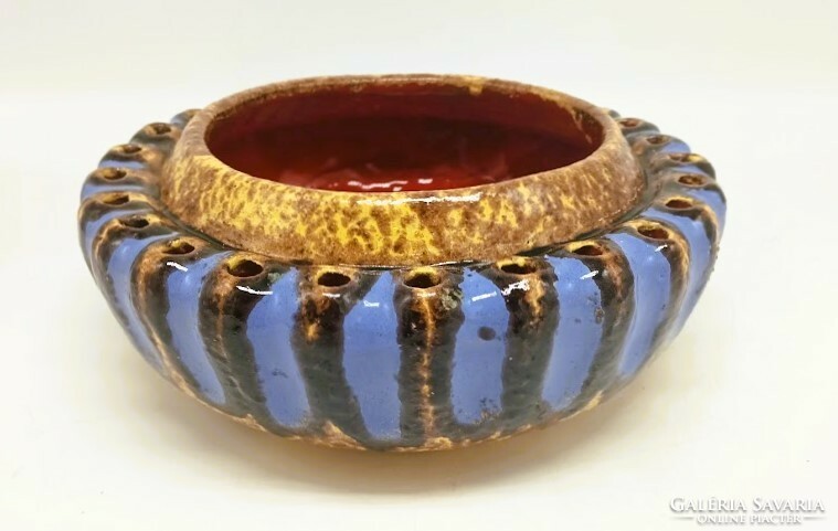 Large pestle retro bowl, Hungarian applied art ceramics, 27 cm wide, 11 cm high