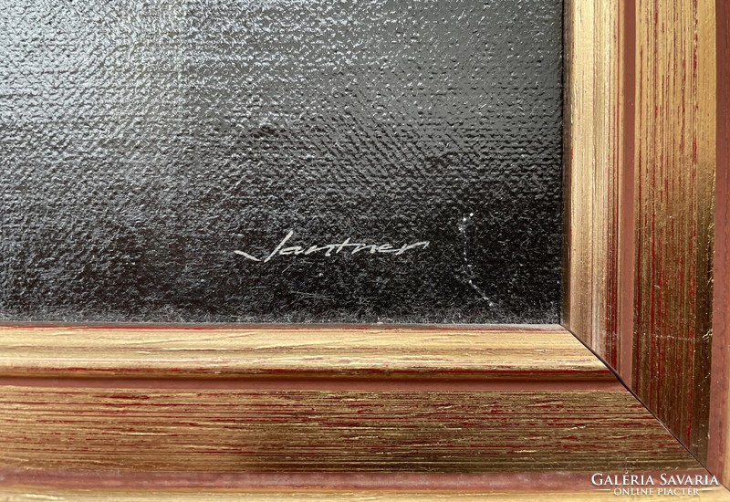 Jantner János, Csendélet c. alkotása, akril, vászon, 46x33 cm + keret
