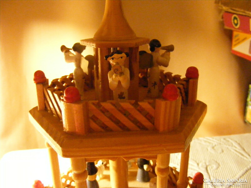 Wooden Christmas nativity scene 4-story musical rotating pyramid 57 cm