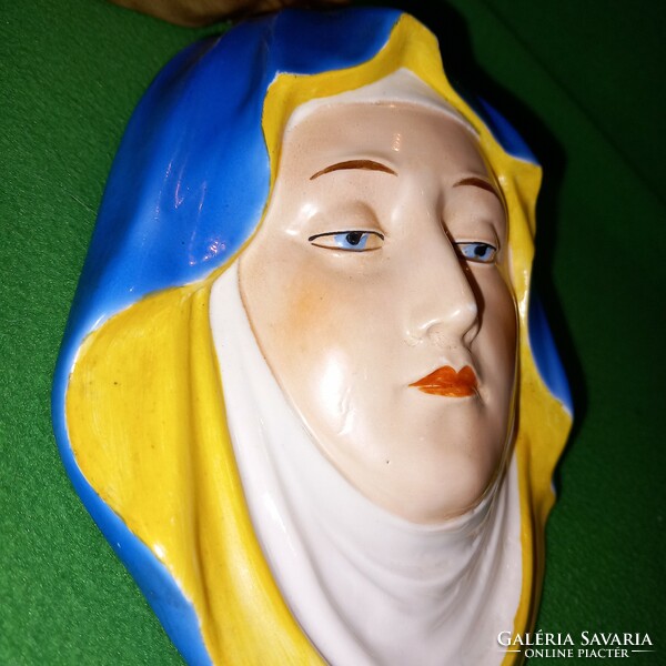 Jesus + Mary as a couple. Old, numbered, porcelain wall decoration, figurine. A religious object.