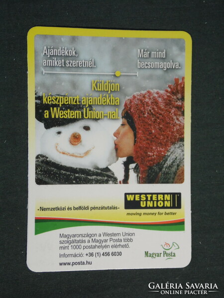 Card calendar, Hungarian Post, Western Union, female model, snowman, 2012, (2)