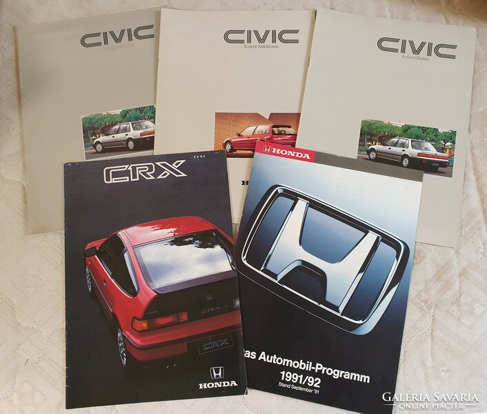 5 Honda models, brochures, catalogs, retro advertisements, old timers, Japan cars,