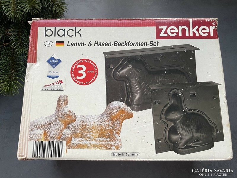 Old Zenker non-stick Easter lamb and bunny cake mold with recipe in box 1l
