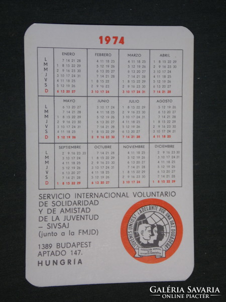 Card calendar, United World Youth Alliance for Peace, Budapest, graphic artist, 1974, (3)