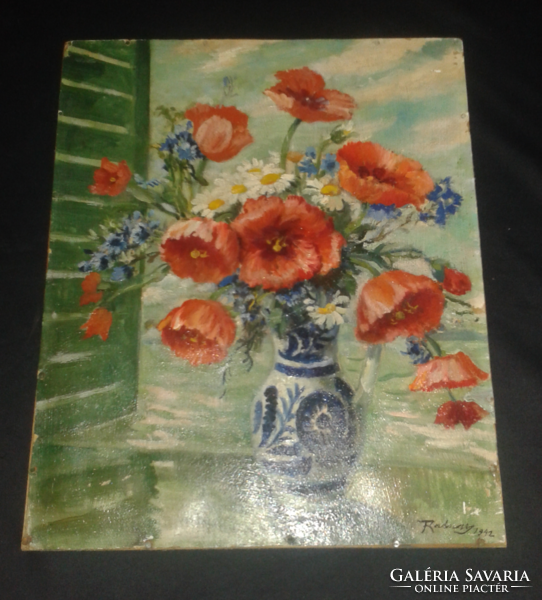 Miklós Radnay: poppy-daisy-wheatflower painting 1942