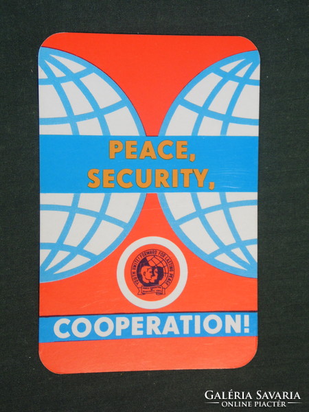 Kártyanaptár, Egyesült ifjúsági világszövetség a békéért, Budapest,grafikai rajzos ,1975,   (3)