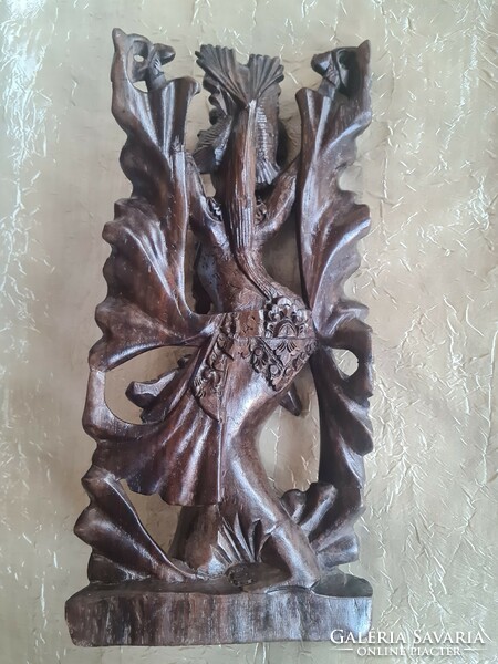 Balinese wood carving, dancing female wooden statue, handmade, wood carving