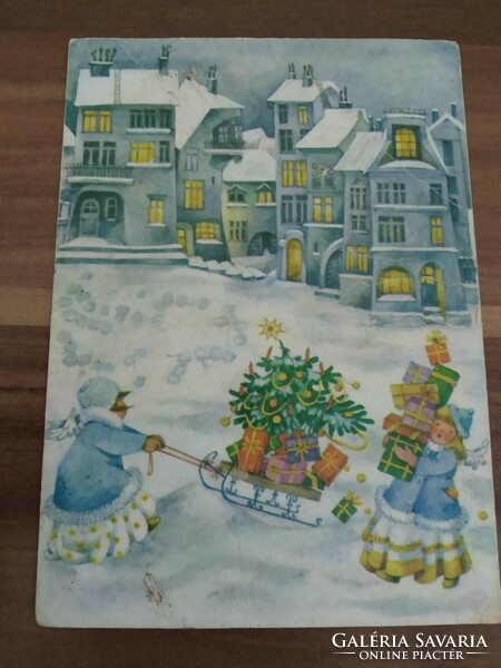 Karácsonyi képeslap, B. Latezky Stealla grafika, használt