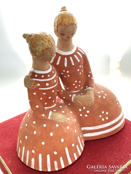 Anna Berkovits (1911-1986): mother with daughter, hand-painted glazed ceramic, marked, 21 cm high
