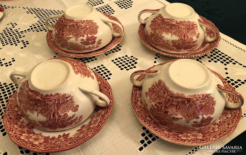 4 Pcs. English porcelain soup cup with saucer