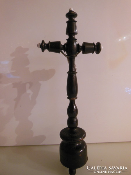 Crucifix - 36 x 15 cm - metal - porcelain - wood - antique - Austrian - perfect