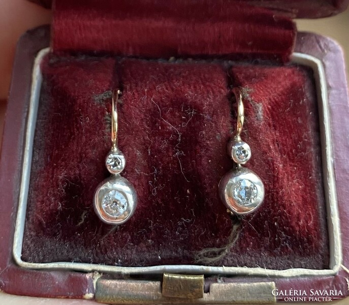 Old 14 carat gold button earrings with diamonds!