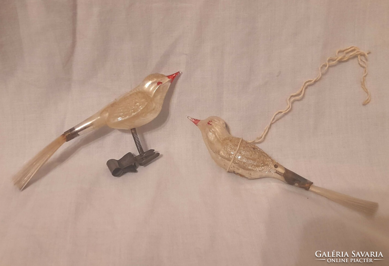 Old tweezers Christmas tree ornament, glass ornament bird together