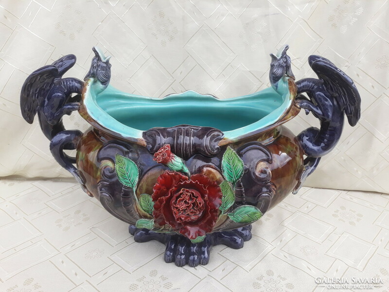 Antique barbatine majolica centerpiece giant