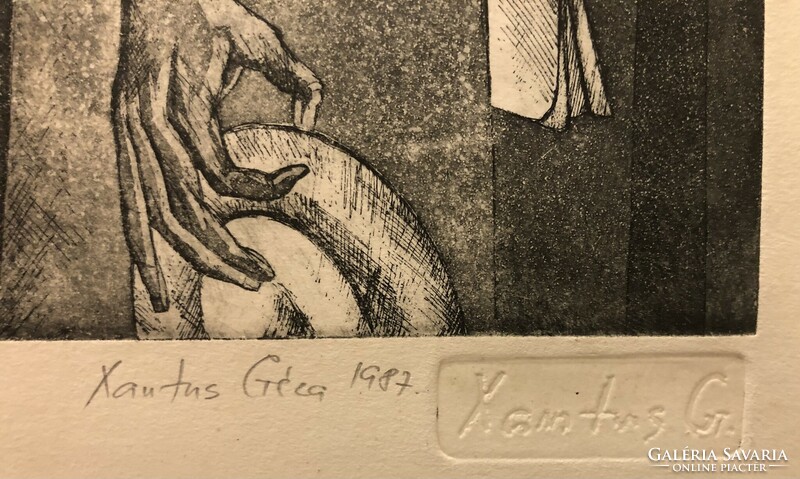 Xantus Géza, Halottak napja Bécsben, akvatinta, 29,5 x 24,5 cm