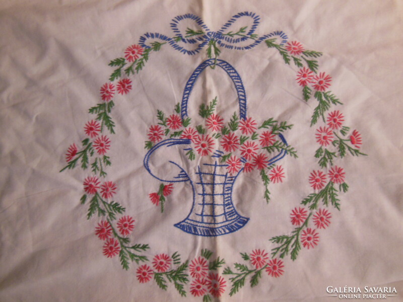 Cushion cover - flower embroidered - 48 x 35 cm - old - cotton canvas - Austrian - flawless
