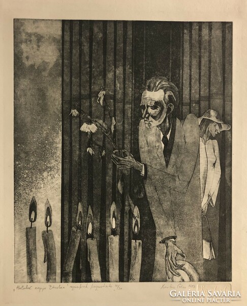 Xantus Géza, Halottak napja Bécsben, akvatinta, 29,5 x 24,5 cm