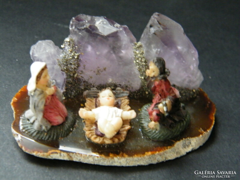 Mini nativity scene decoration made with mineral stones
