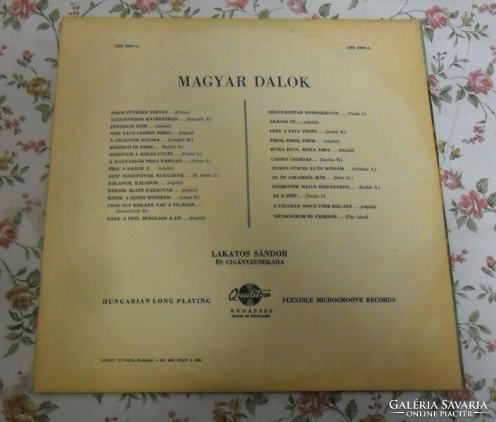 1961-es Sándor Lakatos And His Gypsy Band Famous Hungarian Folk Songs bakelit nagylemez.