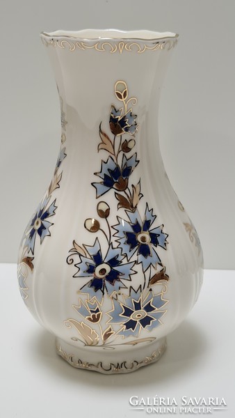 Zsolnay cornflower pattern vase with ruffled edges