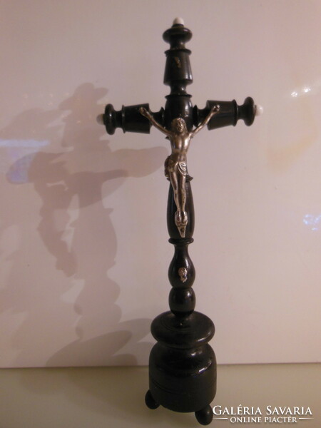 Crucifix - 36 x 15 cm - metal - porcelain - wood - antique - Austrian - perfect