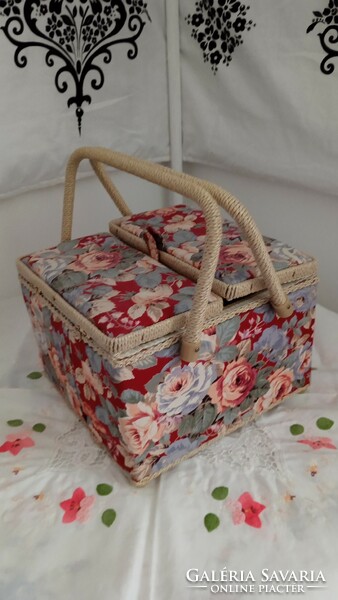 Vintage fairy rose pattern sewing box chest