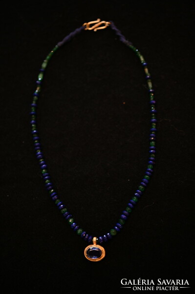 Lapis lazuli and Colombian emerald necklace