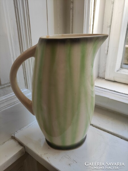 First generation pale green abstract striped granite pitcher