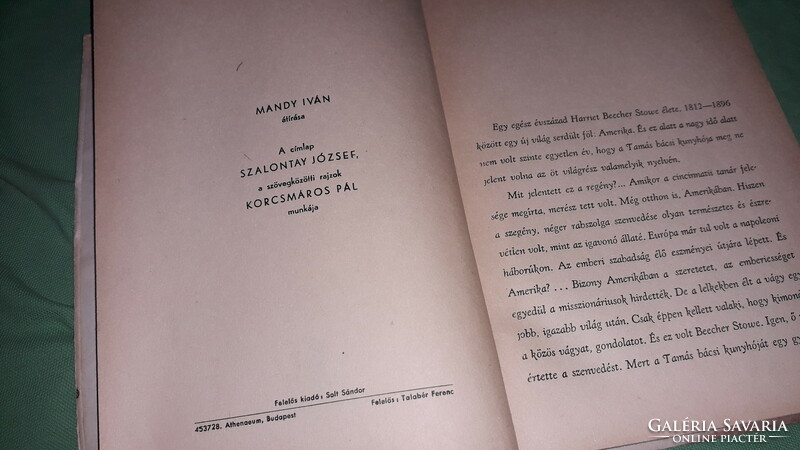 1945.Harriet Beecher Stowe : Tamás bácsi kunyhója klasszikus könyv a képek szerint  ATHENEUM