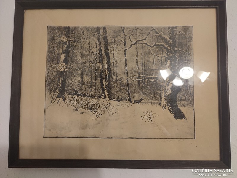 Csergezán pál: winter forest etching