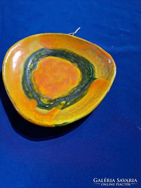 Retro kerámia fali tányér különleges forma narancssárgás színvilág jelzett