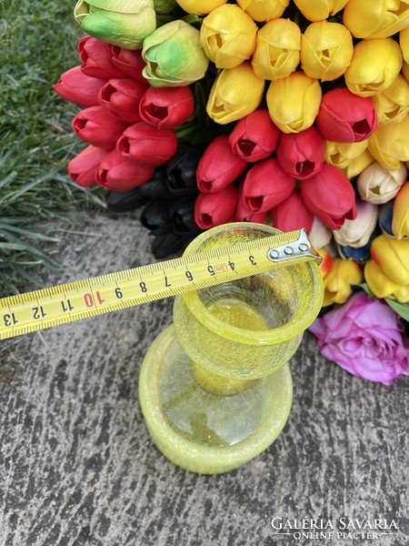 Beautiful yellow lemon-yellow veil glass, vase for flowers from Karcagi, Berekfürdő
