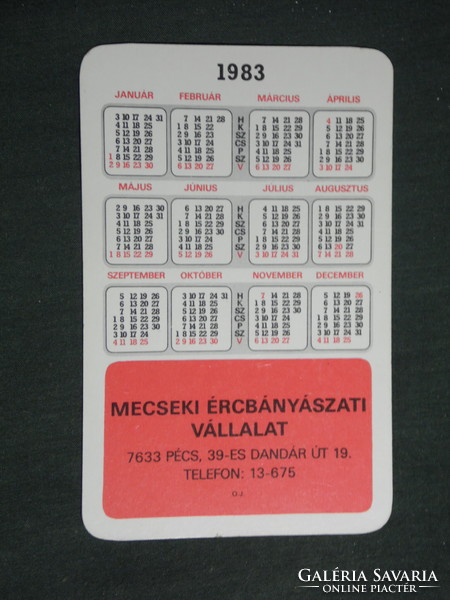 Kártyanaptár, Mecseki ércbányász vállalat, újság, Pécs, bánya rakodógép, 1983,   (3)