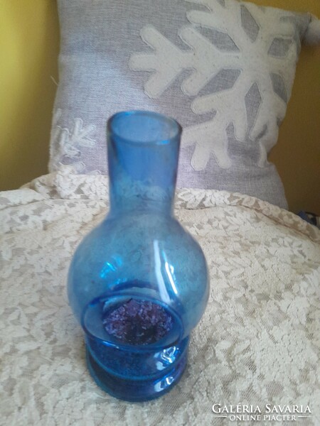 Blue glass antique candle holder