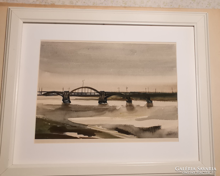 Adolf Weintrager (1927-1987) Baja Danube Bridge 50s