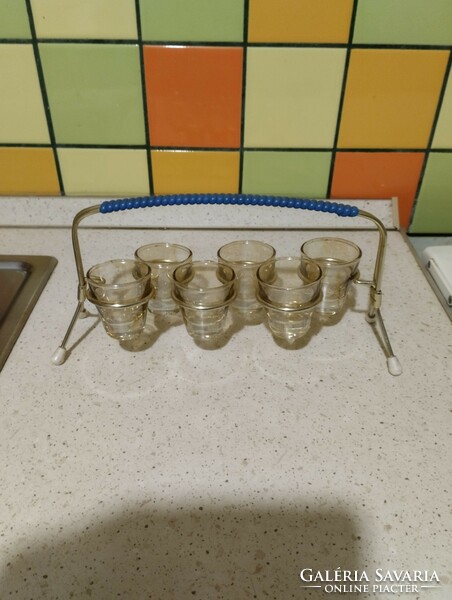 Retro glass cups with holder.