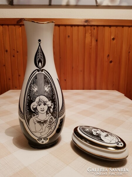 Hollóházi Szász Endre,porcelán bonbonier és váza