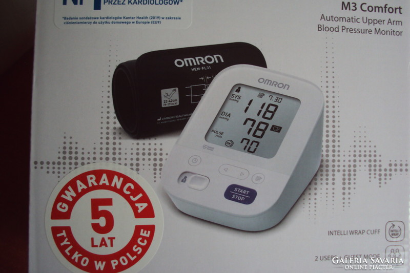Original packaging, omron m3 comfort cuff blood pressure monitor, including all accessories.
