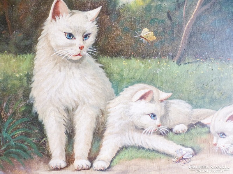 Cats with butterflies. Painting by István Szórády