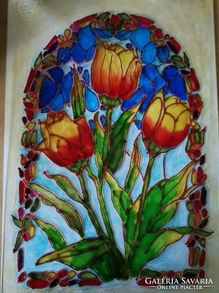 Stained glass picture - tulips