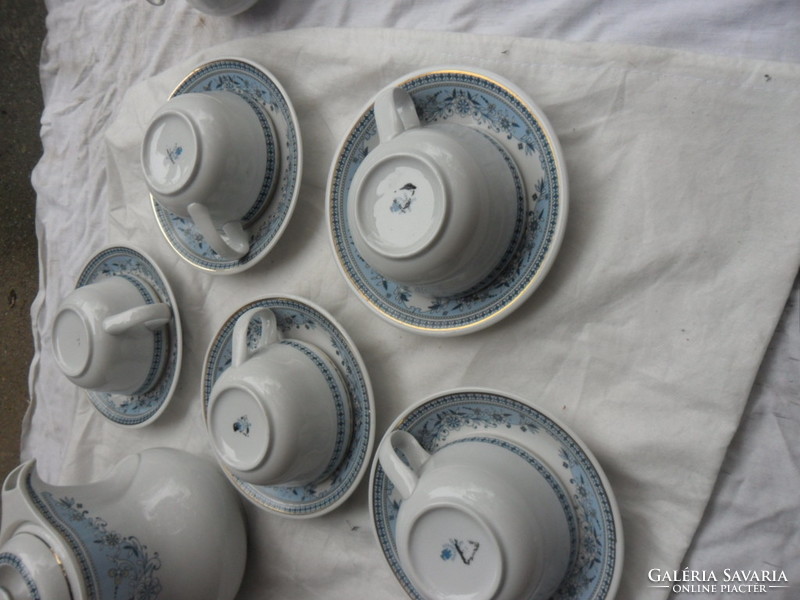 Hollóházi teás készlet kék mintával