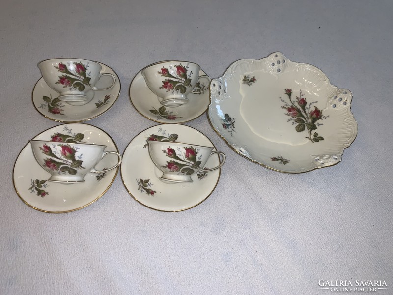 4 Rosenthal coffee cups with antique rose pattern, fragile and delicate beauty, with matching tray