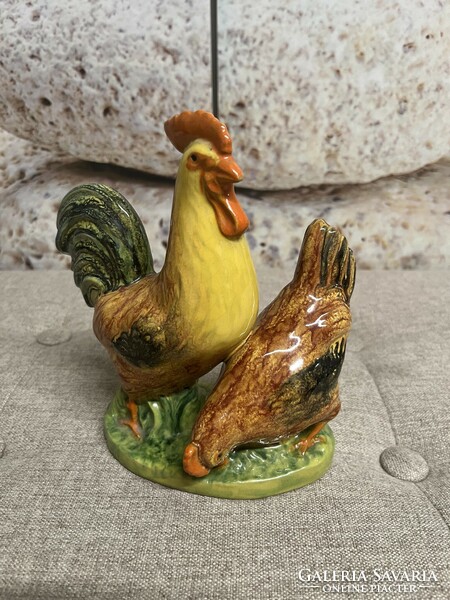 József Nógrádi painted - glazed majolica rooster family a63