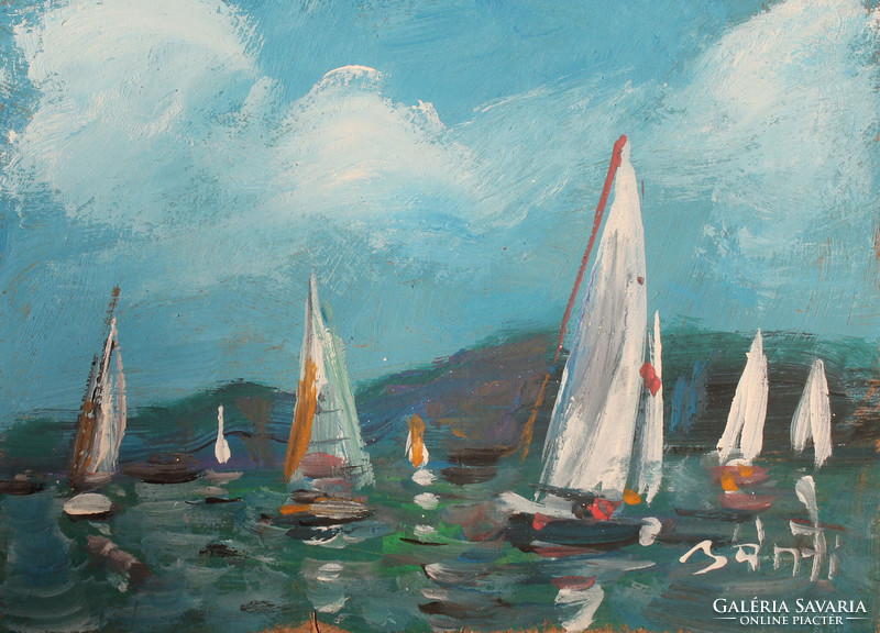 József Bánfi: sailboats with rolling clouds