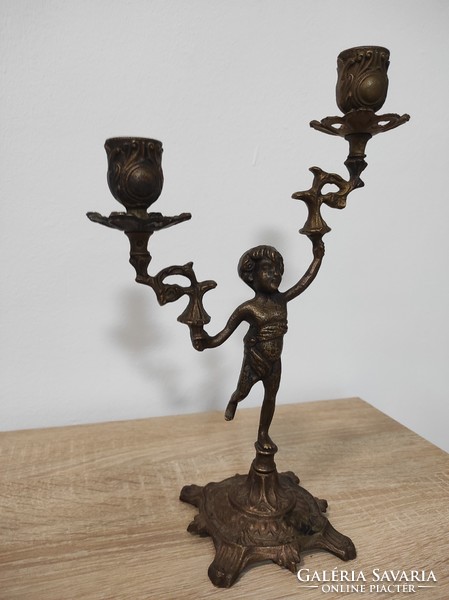 Antique bronze, putto candle holder