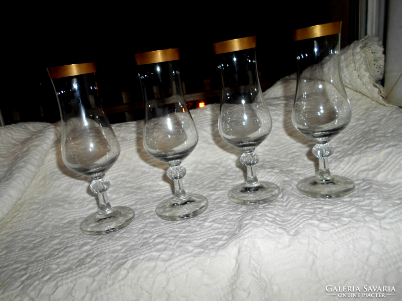 4 old stemmed glass glasses - with a wide golden rim - the price applies to 4 pieces